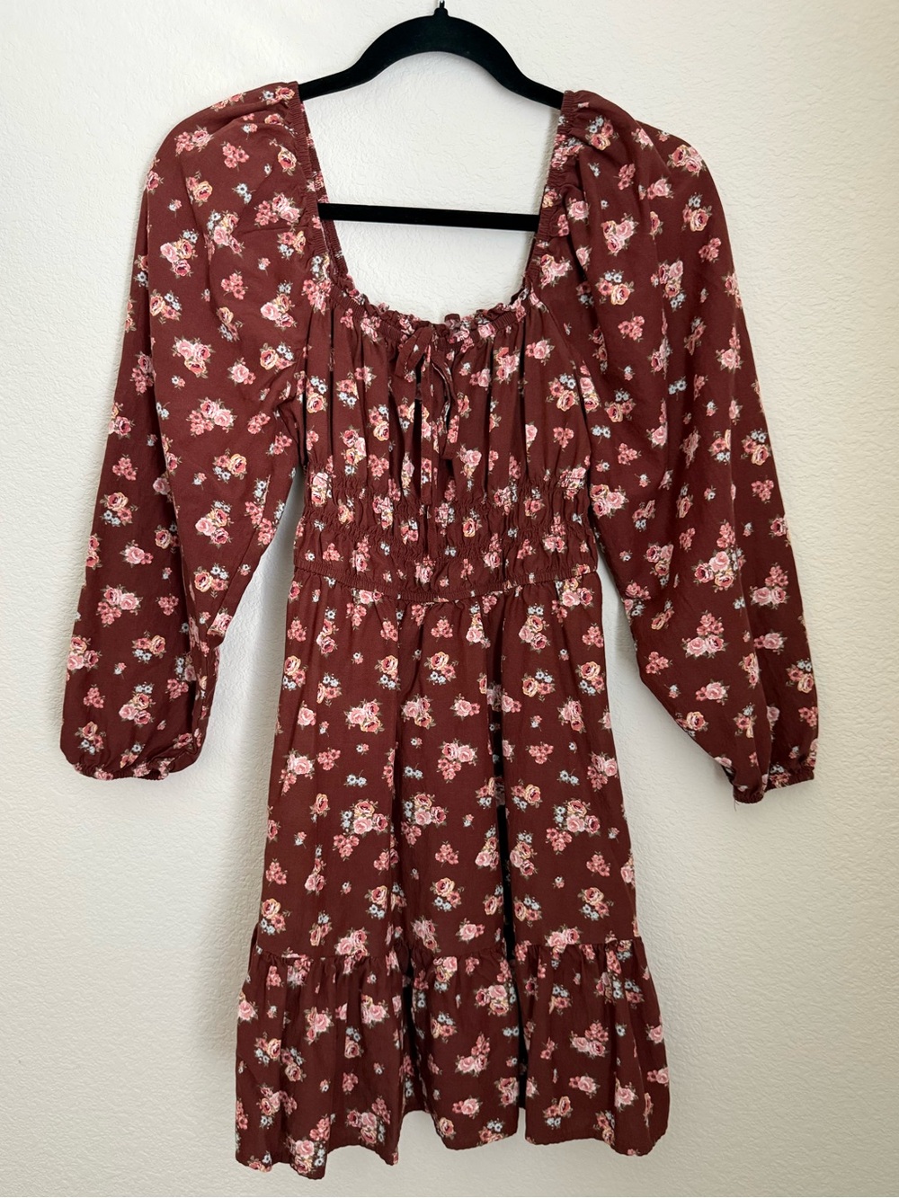 Celebrity Pink | Smocked Floral Long-Sleeve Mini Dress in Rust Floral